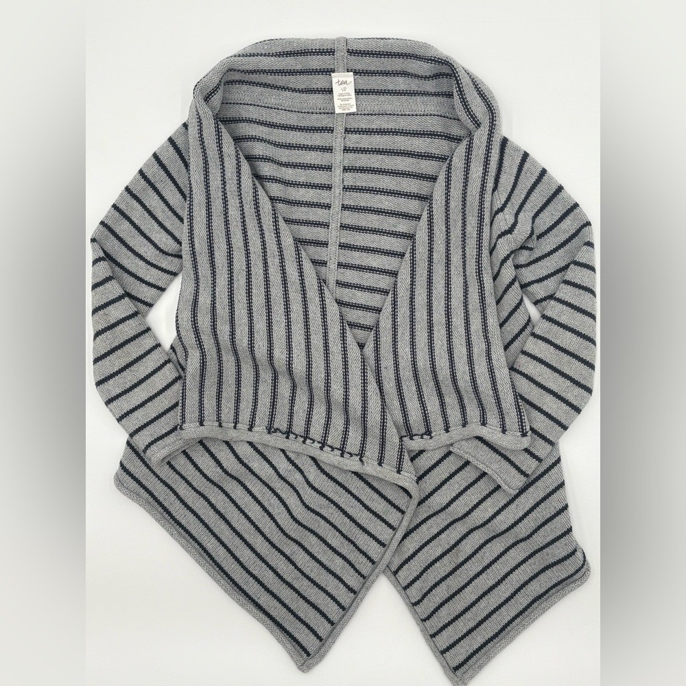 Tea Collection Girls Cardigan Size 8 10 Gray Navy Striped Open Front‎
